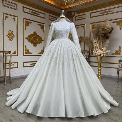 Long sleeve beautiful embroidered bridal wedding dress