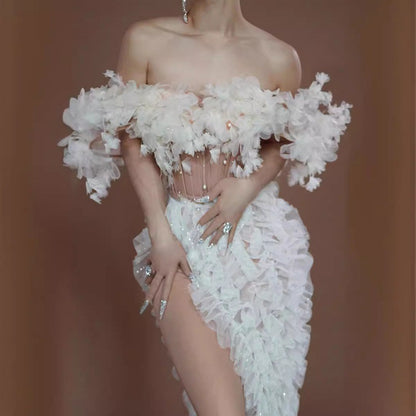 Wedding Dress Sheer Cutout Sexy High Split White