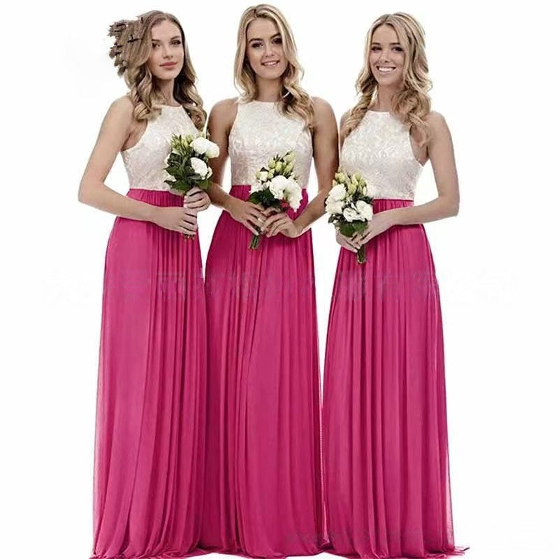 New Elegant Modest And Sophisticated Slim-Fit Long Lace Bridesmaid Dress