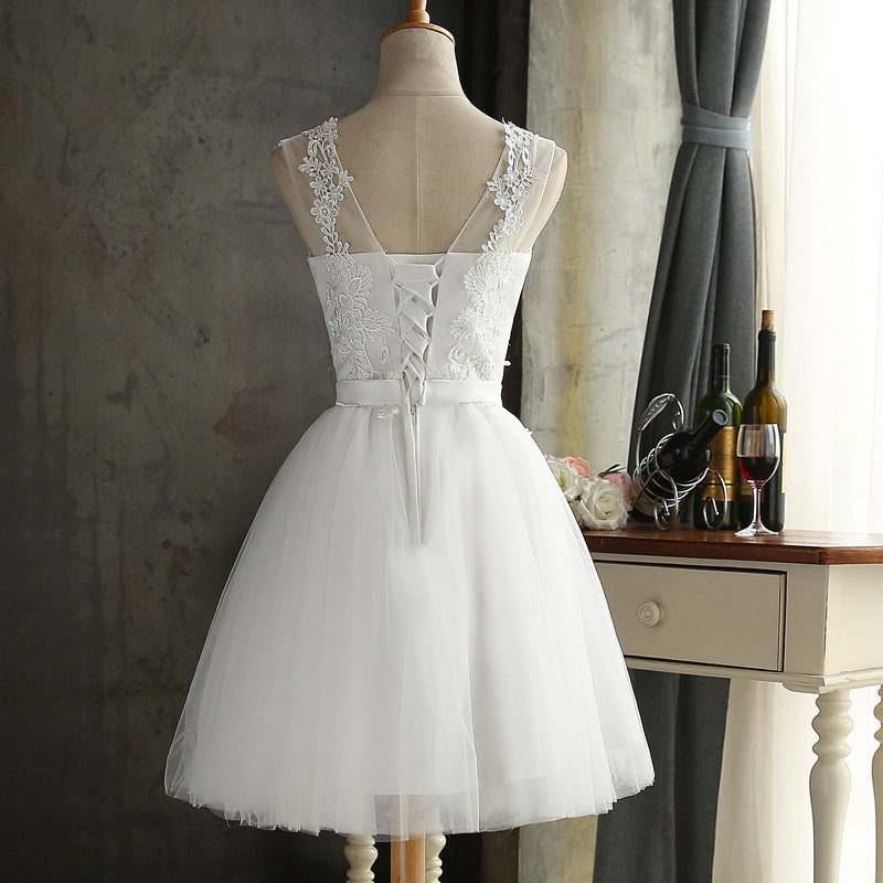 Short Lace Wedding Dress with Corset Back | Tulle Bridal Elopement Gown.
