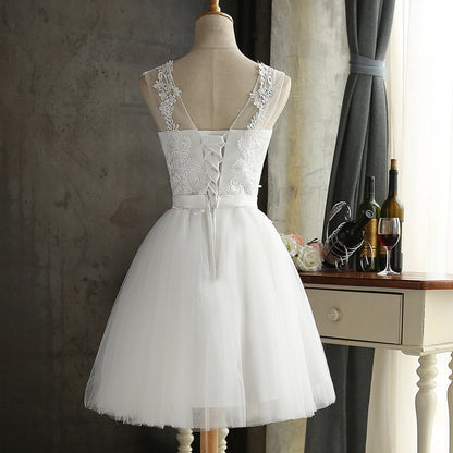 Short Lace Wedding Dress with Corset Back | Tulle Bridal Elopement Gown.