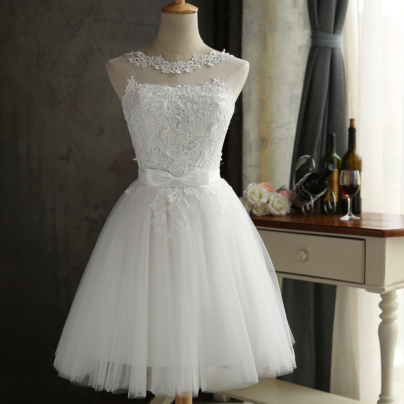 Short Lace Wedding Dress with Corset Back | Tulle Bridal Elopement Gown.