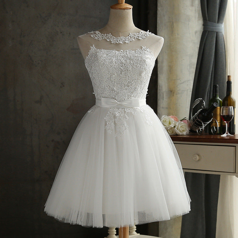 Short Lace Wedding Dress with Corset Back | Tulle Bridal Elopement Gown.