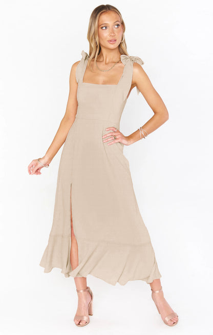 Women's Summer Elegant Square Neck Ruffle Split Midi Formal Dress