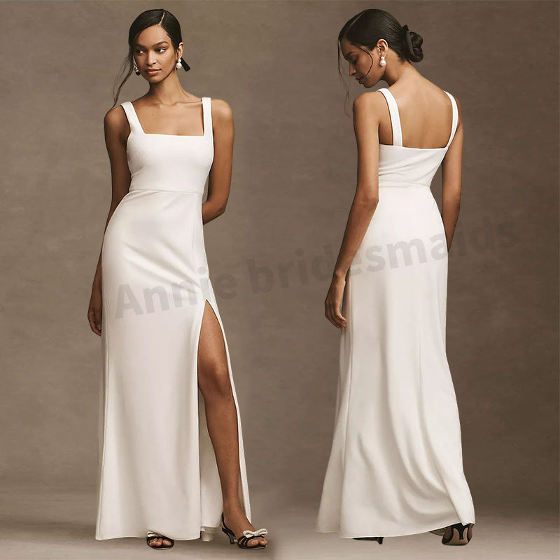 Satin Semi Formal White High-grade Dress
