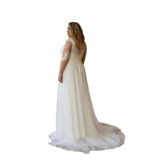 Plus Size Wedding Dress Fashion V-neck Lace Puffy Gown
