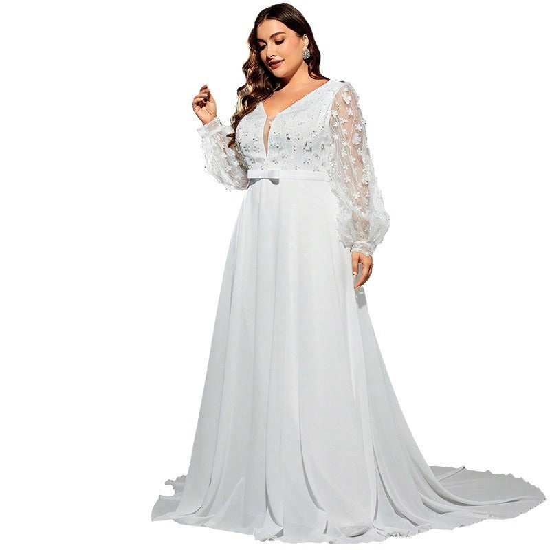 Elegant Wedding Waist Trimming Loose V-neck Dress