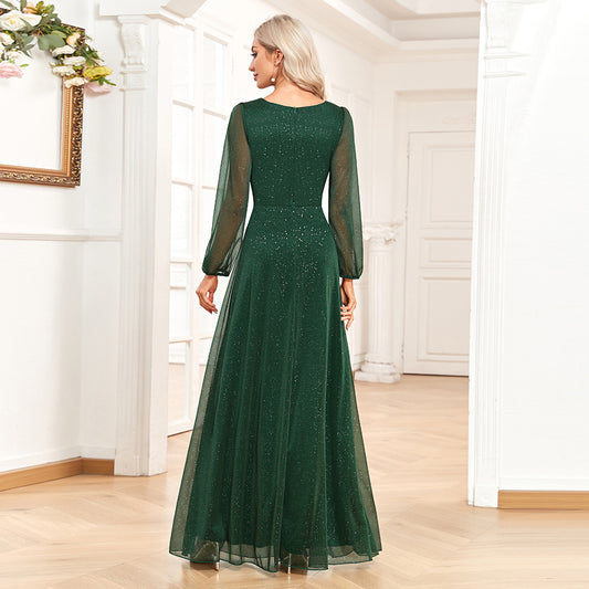 Women's Chiffon Evening Dress A- Line Sheer Long Sleeve