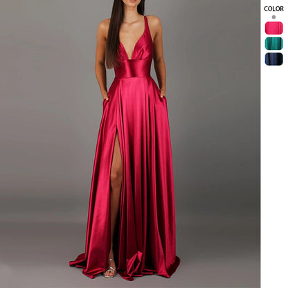 Women's Strap Solid Color V-Neck Formal Bridesmaid Dress