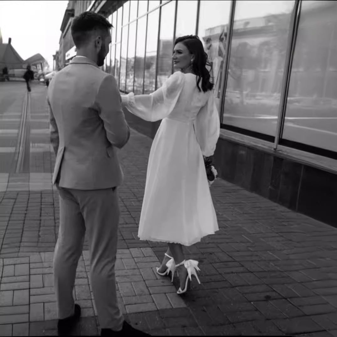 Wedding Long Sleeve Super  Simple White Evening Dress