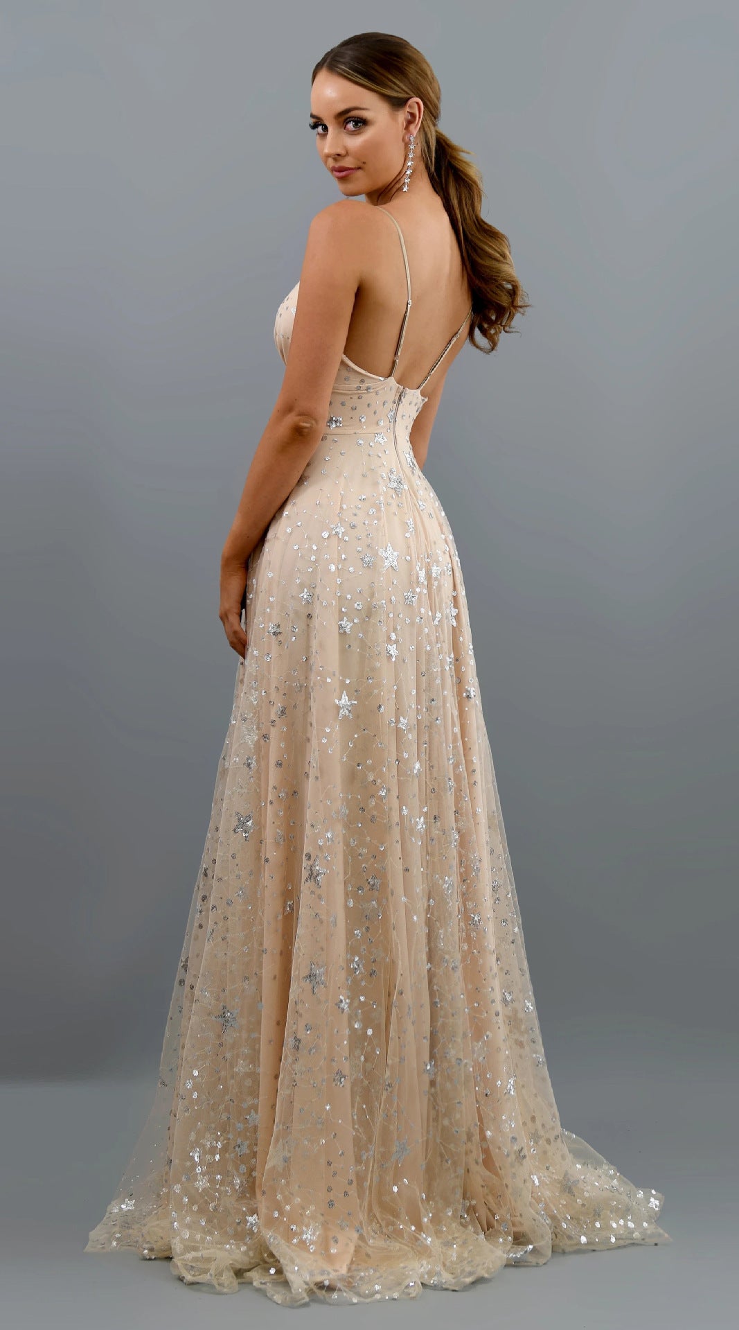 Glitter Sequin A-Line Prom Dress with High Slit - Deep V-Neck Formal Gown