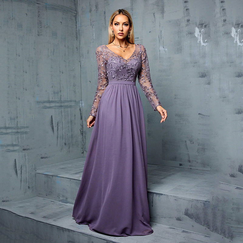 Chiffon Long Sleeve Formal bridesmaid Dress