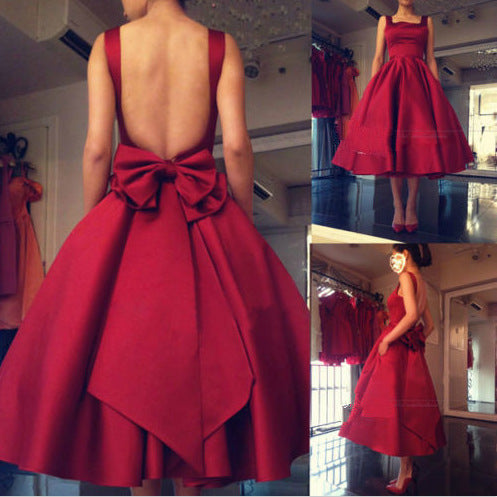Red Lower open Back Bow Mini Dress