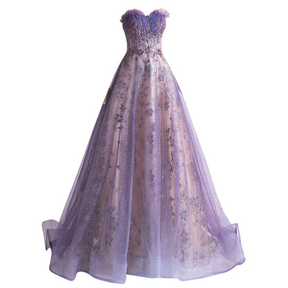 Strapless Purple Sequin Starry Dress