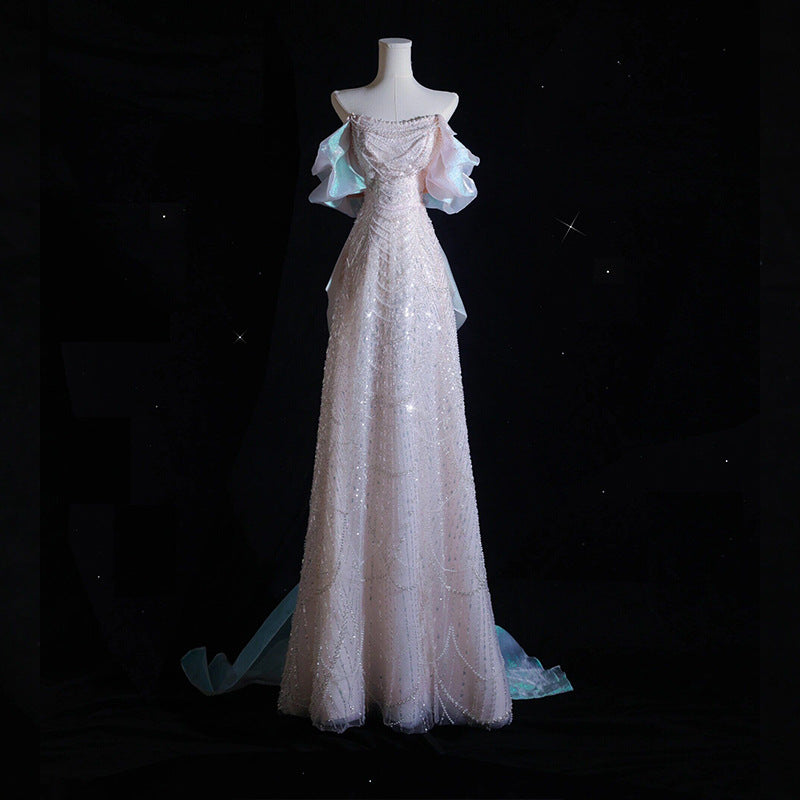 New Off-shoulder Sequined Fishtail Welcome Light Wedding Engagement Dress