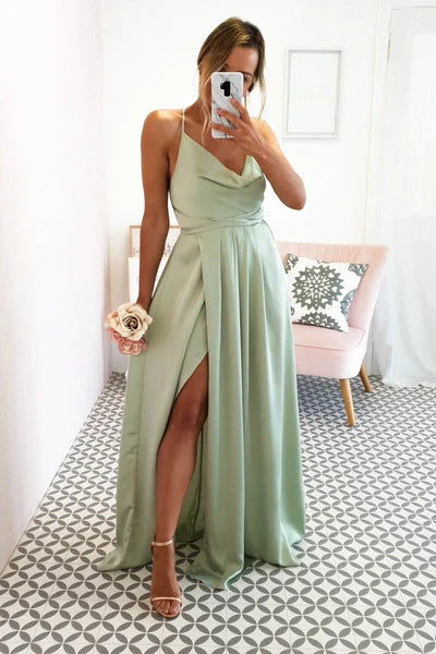 Silky Long High Slit Formal Bridesmaid Dress