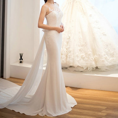 Minimalist Sheath Wedding Dress with Chiffon Shoulder Streamers.