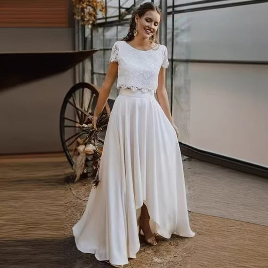 Light Wedding Dress For Destination Photos Lace And Satin Bridesmaid Style