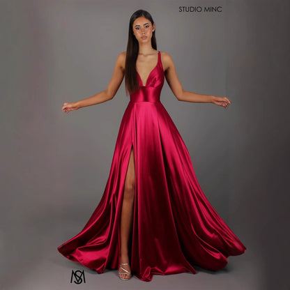 Women's Strap Solid Color V-Neck Formal Bridesmaid Dress