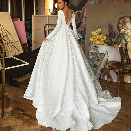 Elegant V-neck Beautiful Long Simple Wedding Dress