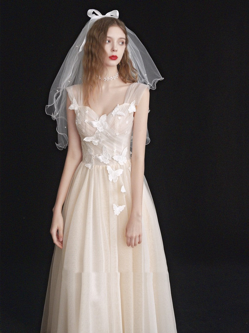 Formal butterfly bridesmaid bridal wedding dress