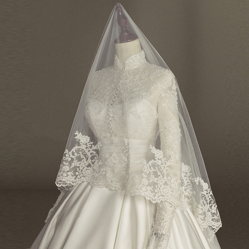 Women's Simple Mori Style Wedding Dress Long Sleeve Lace