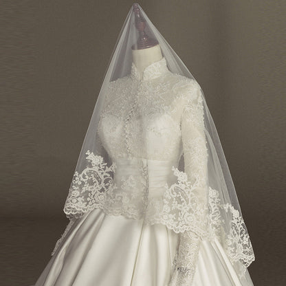 Women's Simple Mori Style Wedding Dress Long Sleeve Lace