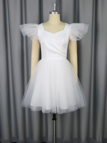 Female Solid Color Wedding V-neck Flying Sleeve Dress