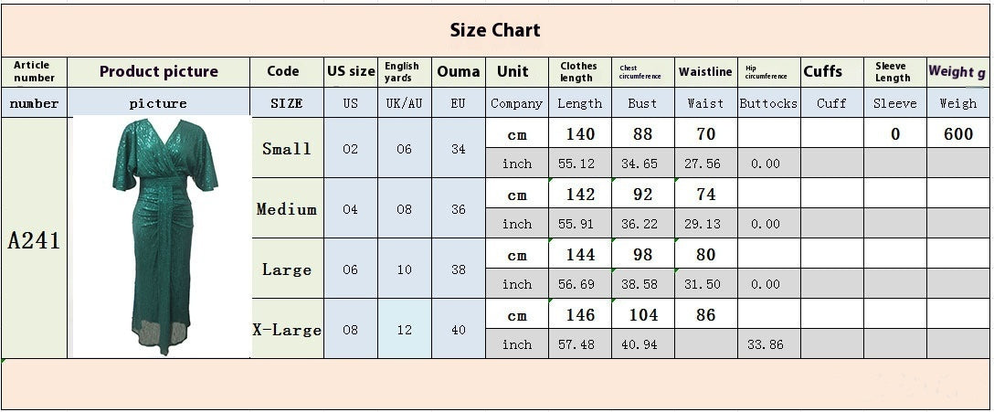 High Waist V-neck Pure Color Sequins Shoulder Sleeve Women's Long Formal Dress