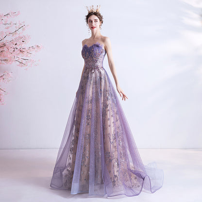Strapless Purple Sequin Starry Dress