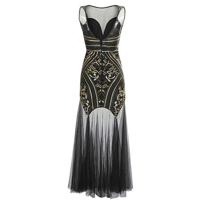 Vintage  Bridesmaid Beaded Mesh Sequin Evening Dress