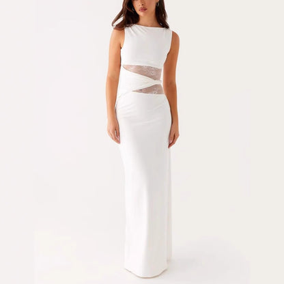 Womens Slim-Fit Lace-Patch Draping Dress