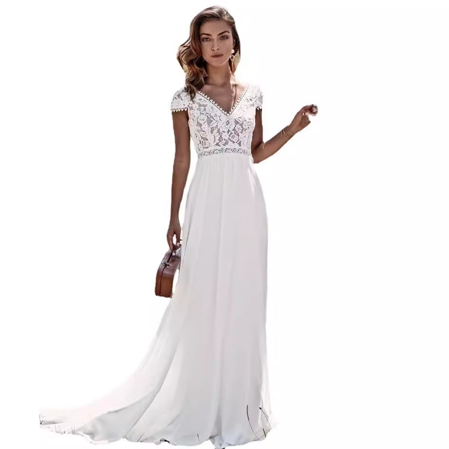 Slim-fit Off-shoulder Bare Back Bridal Tail Wedding Dress