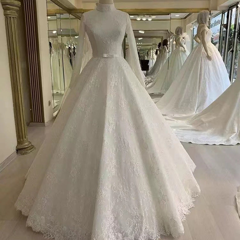 Tea-Length Lace Wedding Dress - Elegant V-Neck Midi Reception Bridal Gown.