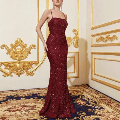 Fashionable Slip Dress With Sequins And A Slit Perfect For Formal Occasions