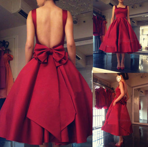 Red Lower open Back Bow Mini Dress