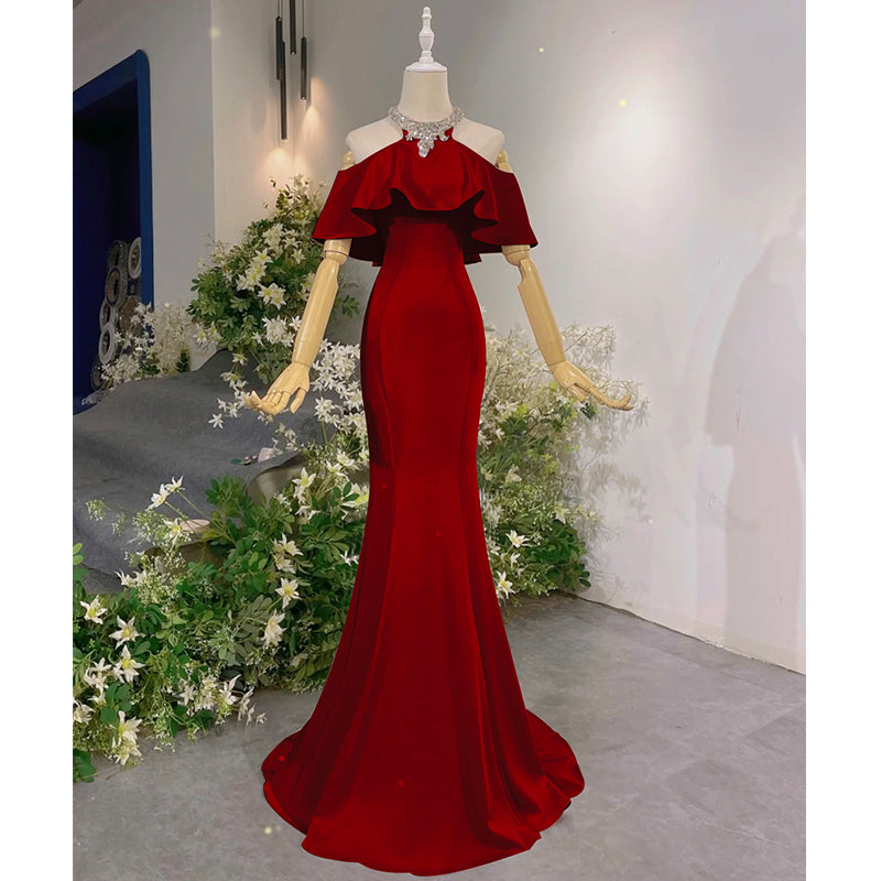 Ladies Wine Red Formal Mermaid Dress