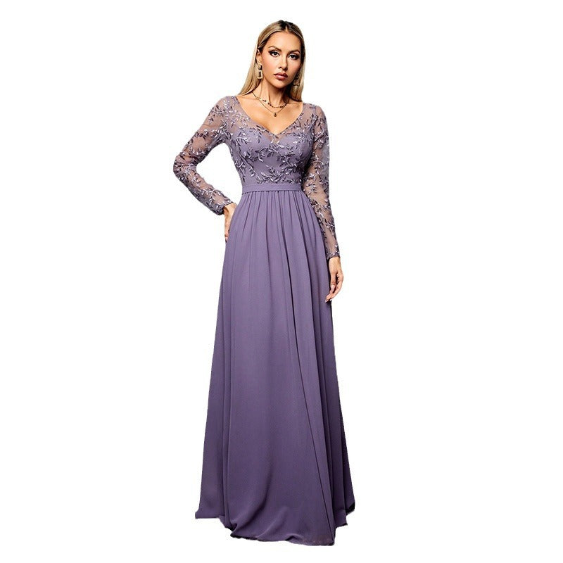 Chiffon Long Sleeve Formal bridesmaid Dress