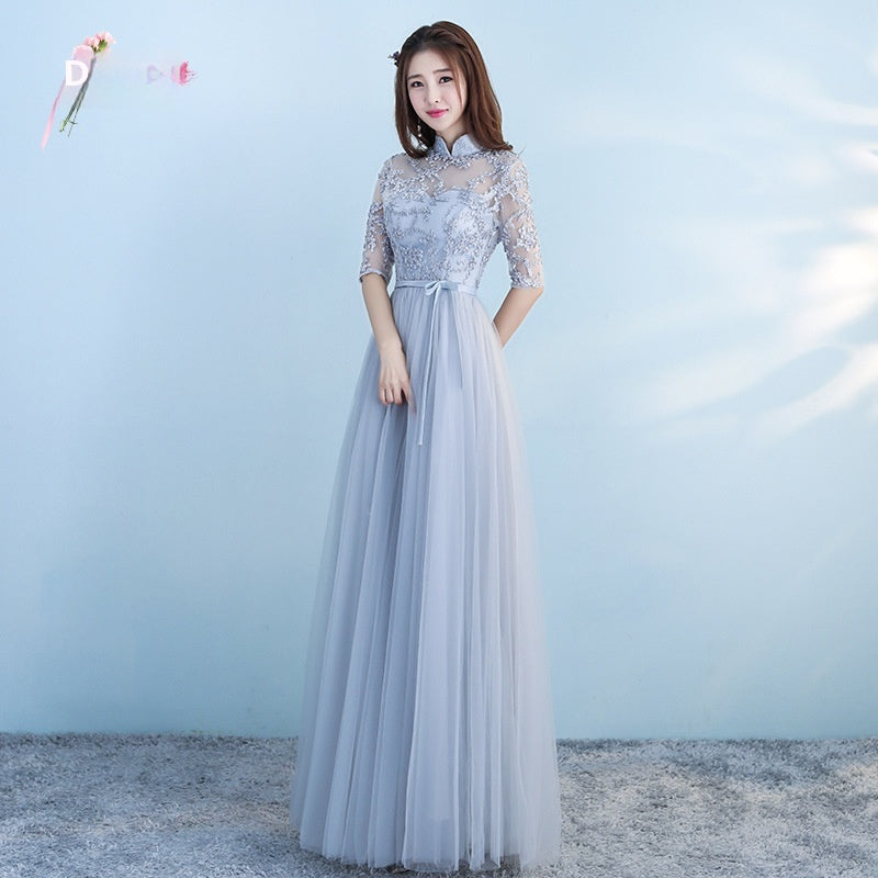 Long Bridesmaid Blue Wedding Party Dress