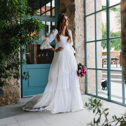 Long Sleeve Boho Chic Lace Wedding Dress