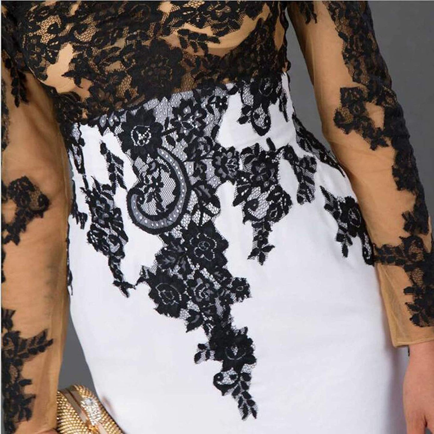 New Slim Mermaid Tail Wedding Formal Unique Black and White Lace Dress