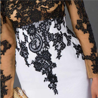 New Slim Mermaid Tail Wedding Formal Unique Black and White Lace Dress