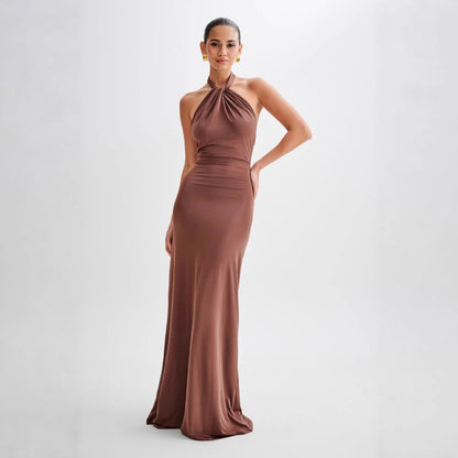 Sexy Backless Halter Slim Fit Waist Slimming Maxi Bridal Party Club Dress
