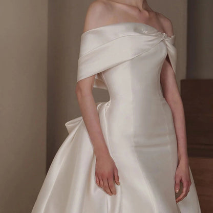 Satin Mermaid Wedding Dress with Detachable Overskirt - 2-in-1 Bridal Gown.