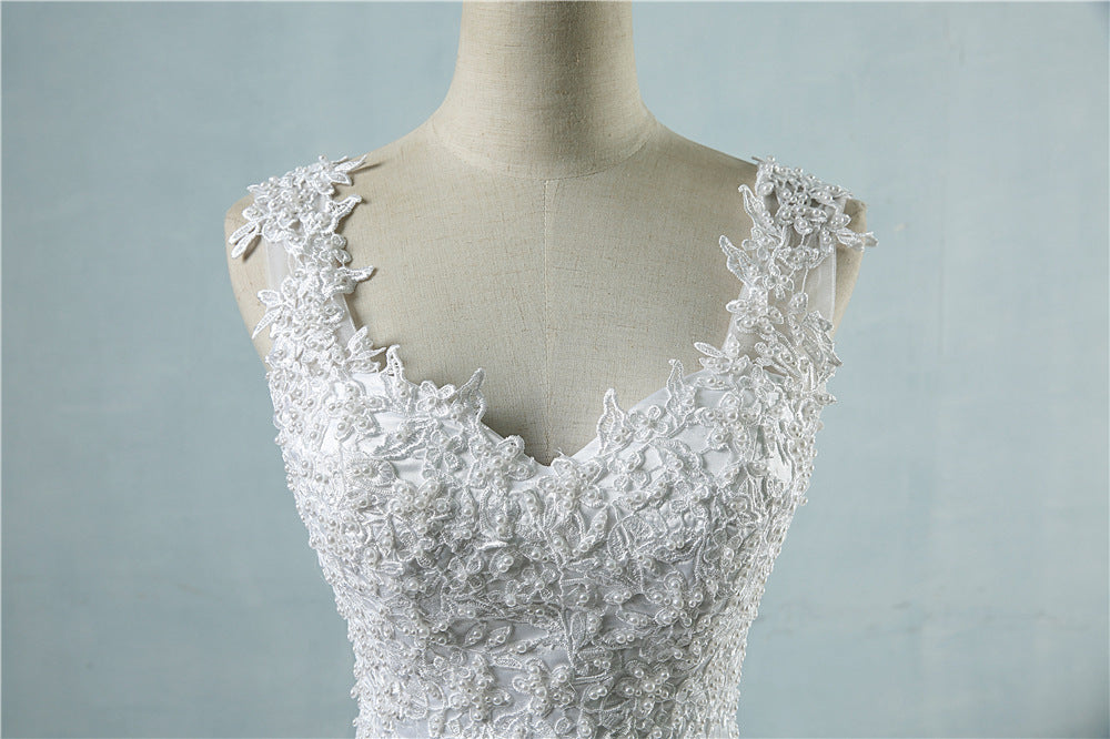Classic 3D Floral Lace Ball Gown Wedding Dress with Illusion V-Back.