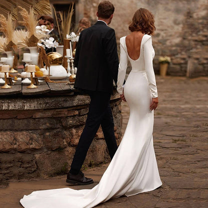 Romantic V-Neck Chiffon Bridal Gown | Flowy Beach Wedding Dress with Slit.