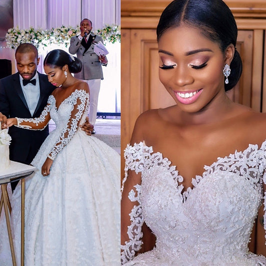 Custom Lace Long Sleeve Wedding Gown | Elegant Bridal Dress