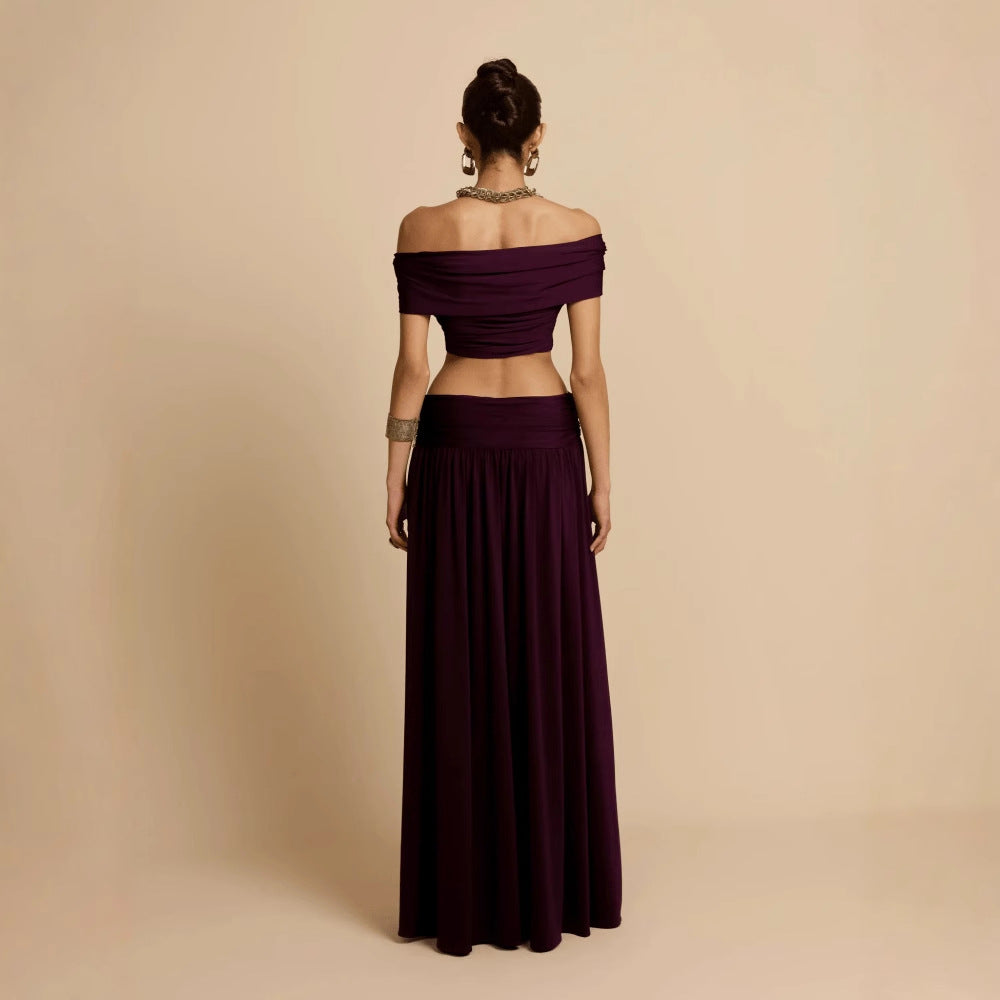 Two piece Waist-cinching Fashion Set Dress In Solid Color