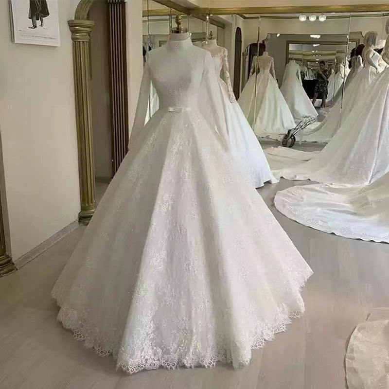 Tea-Length Lace Wedding Dress - Elegant V-Neck Midi Reception Bridal Gown.