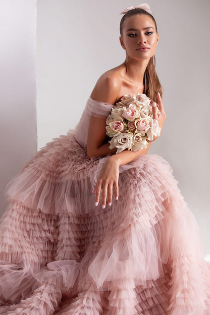 Classic Long Sleeve Lace Ball Gown Wedding Dress with Cathedral Train.